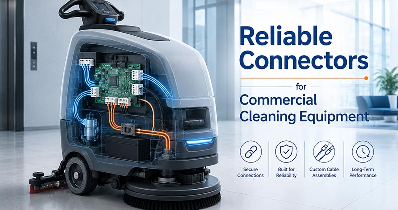 Reliable connectors and cable assemblies for commercial cleaning equipment