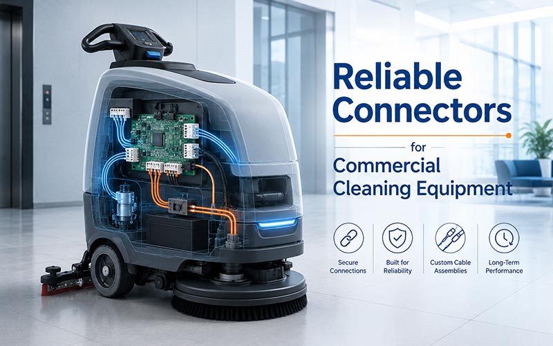 Reliable connectors and cable assemblies for commercial cleaning equipment