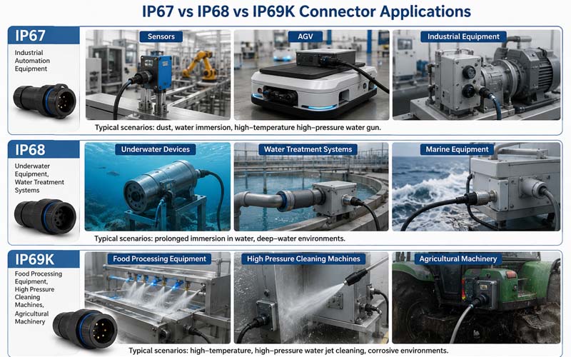 IP67 vs IP68 vs IP69K Connectors Application