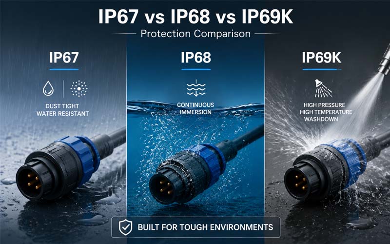 IP67 vs IP68 vs IP69K Connectors Protection Comparison