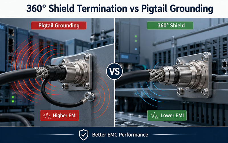 360° Shield Termination vs Pigtail Grounding