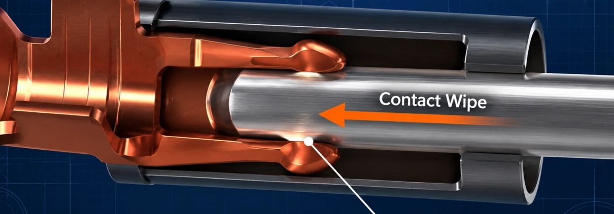Connector contact wipe along a mating terminal surface