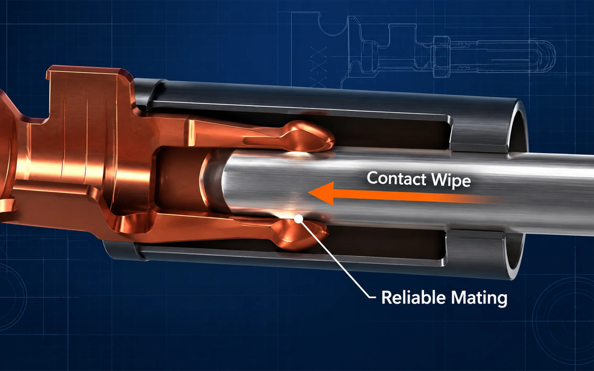 Connector contact wipe along a mating terminal surface