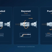 Comparison of threaded, bayonet, and push-pull connector coupling actions